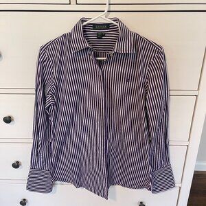 LRL | Womens Purple Stripe Button-down Shirt | Size M